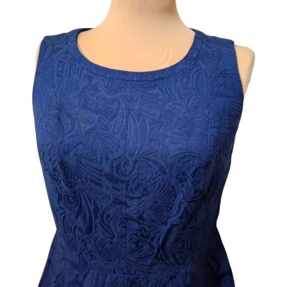 TALBOTS Navy Blue Jacquard Fit & Flare Sleeveless Dress - Size 4 - Picture 4 of 13